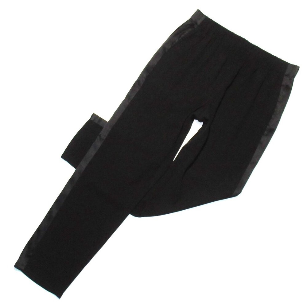 NWT Eileen Fisher Ankle in Black Silk Georgette Crepe Tuxedo Stripe Pants XS